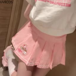 Pink Sweet Japanese Lolita Style Pleated Skirt Women Korean Kawaii Cartoon Embroidery Short Skirts Female Cute Cake Mini Skirts