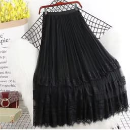2026 Korean Spring Autumn New Female 6 Colors 3 Layers Fashion Lace Hollow Long Skirts Lining Mesh Lace Dance Skirt Clothes