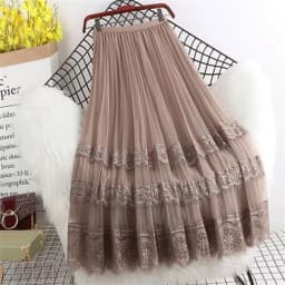 2026 Korean Spring Autumn New Female 6 Colors 3 Layers Fashion Lace Hollow Long Skirts Lining Mesh Lace Dance Skirt Clothes