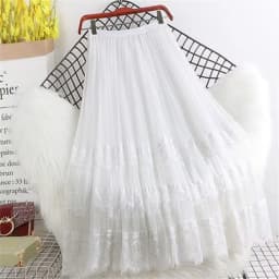 2026 Korean Spring Autumn New Female 6 Colors 3 Layers Fashion Lace Hollow Long Skirts Lining Mesh Lace Dance Skirt Clothes
