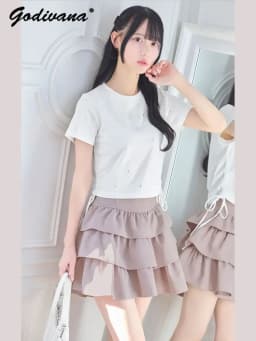 Japanese Style New Spring Summer Ladies Sweet Cake Skirt Solid Color Women's High Waist Slim Elegant Short Culotte Mini Skirts