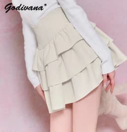 Japanese Style New Spring Summer Ladies Sweet Cake Skirt Solid Color Women's High Waist Slim Elegant Short Culotte Mini Skirts