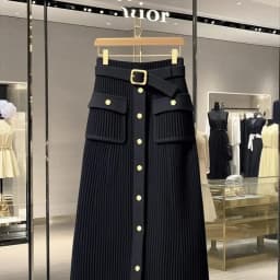New High End Elegant Knitted Skirt Women Office Lady High Waist Fashion Single Breasted Slim Wrapped Hip Midi Skirt