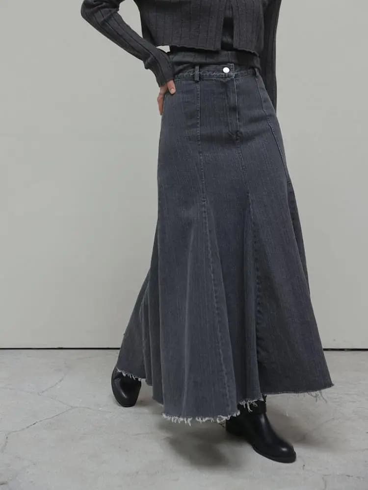 Vintage Black Denim High Waist Long Skirts For Women 2025 Autumn Winter New Fashion Blue Elegant Fishtail Wrapped Hip Jean Skirt