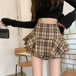 Tiered Mini Skirt Y2K High Waist Tartan Ruffled Plaid Skirt Skort Women Aesthetic Outfit