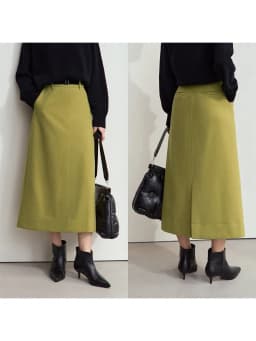 AMII Minimalism Women's Elegant Commuter Skirts with Velvet Belt 2024 Winter Twill Fabric Warm Slit Straight Midi Skirt 12444183