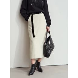 AMII Minimalism Women's Elegant Commuter Skirts with Velvet Belt 2024 Winter Twill Fabric Warm Slit Straight Midi Skirt 12444183