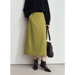 AMII Minimalism Women's Elegant Commuter Skirts with Velvet Belt 2024 Winter Twill Fabric Warm Slit Straight Midi Skirt 12444183
