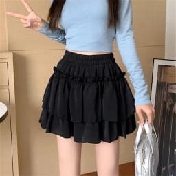 Summer Kawaii White Ruflles Skirt Women Fashion Slim Fit Mini Skirts Giris Y2k All Match Elastic High Waist Black Faldas