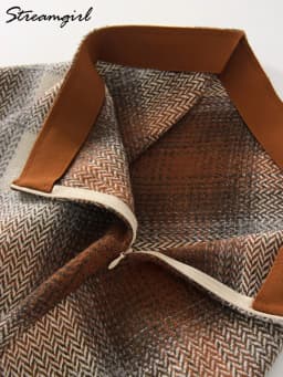 Streamgirl Brown Plaid Woolen Mini Skirts For Women High Waist Orange A Line Umbrella Wool Short Plaid Skirt With Zipper Gray