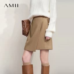 AMII Skirts for Women Casual Solid Elegant Asymmetrical A-line Mini Skirt Versatile 2025 Autumn New Ladies Clothing 12523148