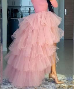 Pink Fluffy Tulle High Low Skirt Puffy Tiered Women's Tutu Skirts Party Night Maxi Dress Cosplay A-Line Petticoat