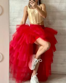 Pink Fluffy Tulle High Low Skirt Puffy Tiered Women's Tutu Skirts Party Night Maxi Dress Cosplay A-Line Petticoat