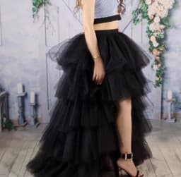Pink Fluffy Tulle High Low Skirt Puffy Tiered Women's Tutu Skirts Party Night Maxi Dress Cosplay A-Line Petticoat