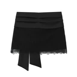 Sexy Women Lace Trim Bow Mini Skirt Mid-rise Black Skirts