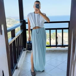 Linad Elegant Chiffon Blue Split Long Skirts Woman Casual Elastic Waist Straight Skirt Female Fall Street Chic Loose Skirts 2025