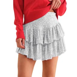 Women Ruffle Sequins Skirt Fashion Casual High Waist Pleated Skirt Pink Fashion Dance Carnival Party Shorts Sexy Streetwear