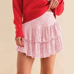 Women Ruffle Sequins Skirt Fashion Casual High Waist Pleated Skirt Pink Fashion Dance Carnival Party Shorts Sexy Streetwear