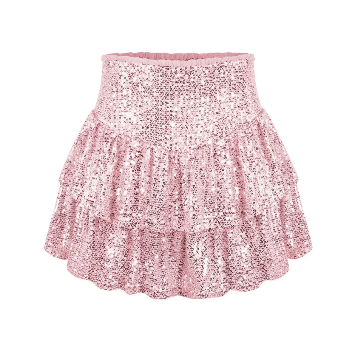 Women Ruffle Sequins Skirt Fashion Casual High Waist Pleated Skirt Pink Fashion Dance Carnival Party Shorts Sexy Streetwear