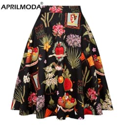 2025 New Arrival Summer A Line Vintage Floral Skirt 50s Pin Up Style Rockabilly Swing Skirts Women Retro High Waist Midi Skirt