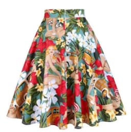 2025 New Arrival Summer A Line Vintage Floral Skirt 50s Pin Up Style Rockabilly Swing Skirts Women Retro High Waist Midi Skirt