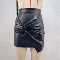 Women Design Sense French Leather Skirt Fashion High Waist Slimming Folds Knot Mini Skirts Sexy Package Hip PU Short Skirts