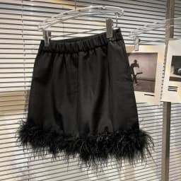 French Sexy Socialite Feather Splicing High Waist Slim Hip-Wrapped Sweet Simple Solid Color Versatile Mini Skirt Women Autumn