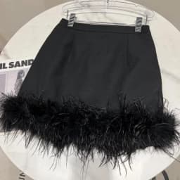 French Sexy Socialite Feather Splicing High Waist Slim Hip-Wrapped Sweet Simple Solid Color Versatile Mini Skirt Women Autumn