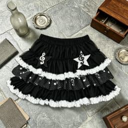 Retro Vintage Harajuku Y2K Piano Print Lace Ruffle Mini Skirt Women 2026 New French Elegant Casual Summer Fashion Skirt 2000s