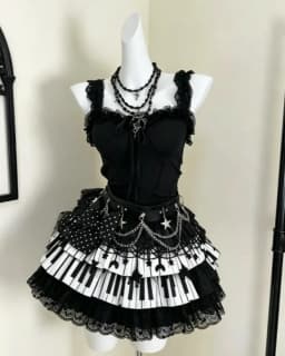 Retro Vintage Harajuku Y2K Piano Print Lace Ruffle Mini Skirt Women 2026 New French Elegant Casual Summer Fashion Skirt 2000s