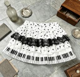 Retro Vintage Harajuku Y2K Piano Print Lace Ruffle Mini Skirt Women 2026 New French Elegant Casual Summer Fashion Skirt 2000s