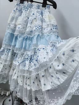 Real Photo Autumn Trend New Fashion Five Layers Patchwork Lolita Long Skirt High Waist Skirt Women's A Line Skirts