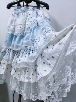 Real Photo Autumn Trend New Fashion Five Layers Patchwork Lolita Long Skirt High Waist Skirt Women's A Line Skirts