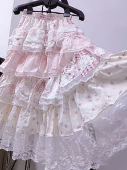 Real Photo Autumn Trend New Fashion Five Layers Patchwork Lolita Long Skirt High Waist Skirt Women's A Line Skirts