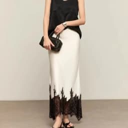 Fairy Lace-Trim Midi Skirt High Wasit Elegant Wrapped Hip Fashion Trends Long Skirts Female Party 2025 Summer Women Clothing