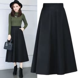 Winter Women Long Woolen Skirt Fashion High Waist Basic Wool Skirts Female Casual Thick Warm Elastic A-Line Maxi Skirts O839