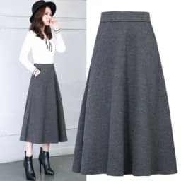 Winter Women Long Woolen Skirt Fashion High Waist Basic Wool Skirts Female Casual Thick Warm Elastic A-Line Maxi Skirts O839