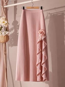 New French 3D Floral Ruffles Skirt Women Fashion Elegant High Waist Casual Solid Color Party Skirts Spring Summer Jupe