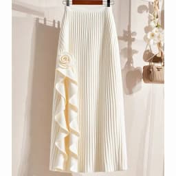 New French 3D Floral Ruffles Skirt Women Fashion Elegant High Waist Casual Solid Color Party Skirts Spring Summer Jupe