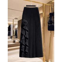 New French 3D Floral Ruffles Skirt Women Fashion Elegant High Waist Casual Solid Color Party Skirts Spring Summer Jupe