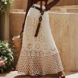 Cotton Floral Crochet Knitted Lace Skirt For Women Vintage Hollow Out Elastic Waist Skirts Summer Holiday Long Boho Beach Falda