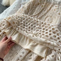 Cotton Floral Crochet Knitted Lace Skirt For Women Vintage Hollow Out Elastic Waist Skirts Summer Holiday Long Boho Beach Falda