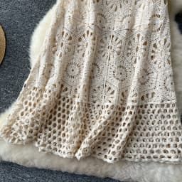 Cotton Floral Crochet Knitted Lace Skirt For Women Vintage Hollow Out Elastic Waist Skirts Summer Holiday Long Boho Beach Falda