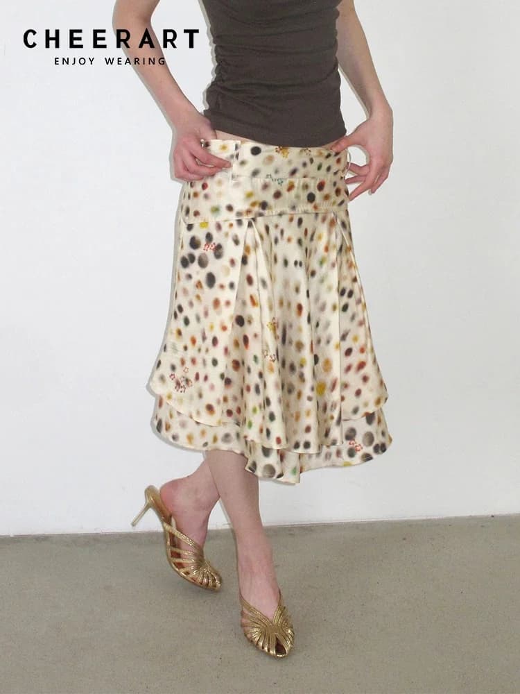 CHEERART Psychedelic Dot Summer Skirt For Women Designer Layered A Line Knee Length Ladies Skirt 2026 Fashion Trends