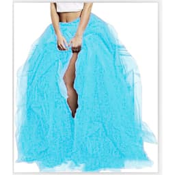 Elegant Women Layered Puffy Skirt High-Waist Half-Dress Open Fork Feast A-Line Puff Mesh Front Split Princess Skirt