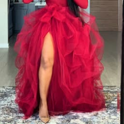 Elegant Women Layered Puffy Skirt High-Waist Half-Dress Open Fork Feast A-Line Puff Mesh Front Split Princess Skirt