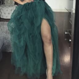 Elegant Women Layered Puffy Skirt High-Waist Half-Dress Open Fork Feast A-Line Puff Mesh Front Split Princess Skirt