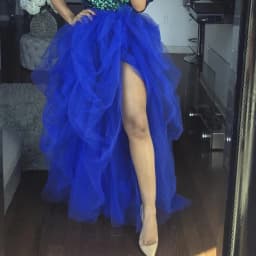 Elegant Women Layered Puffy Skirt High-Waist Half-Dress Open Fork Feast A-Line Puff Mesh Front Split Princess Skirt