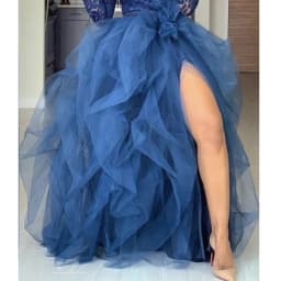 Elegant Women Layered Puffy Skirt High-Waist Half-Dress Open Fork Feast A-Line Puff Mesh Front Split Princess Skirt
