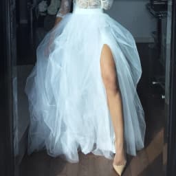 Elegant Women Layered Puffy Skirt High-Waist Half-Dress Open Fork Feast A-Line Puff Mesh Front Split Princess Skirt